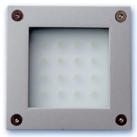 Luce quadrata da superficie a parete o pavimento con 16 LED color bianco 1,6W 12V IP54. Uso esterno, nichel satinato