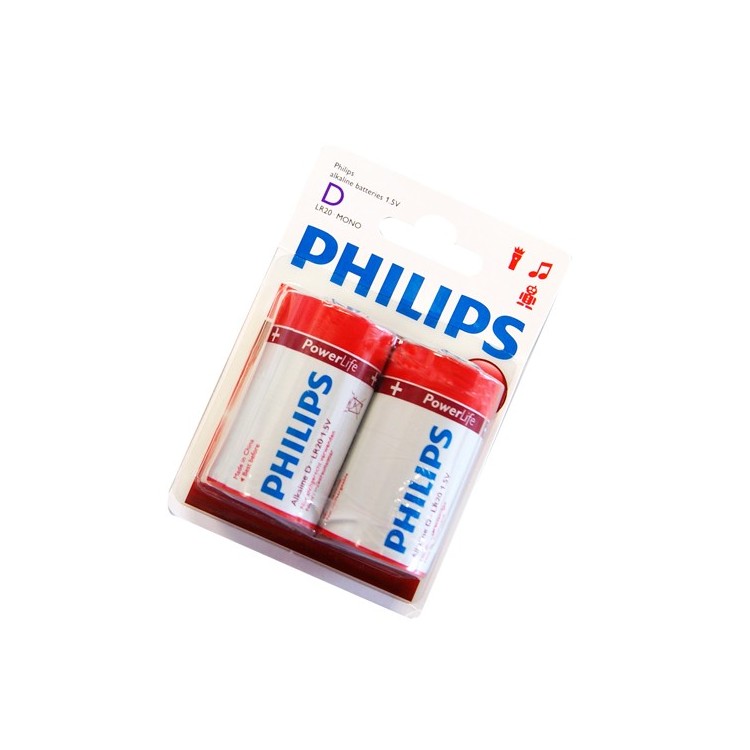 Scatola da 12 blister da 2 pile LR20 Philips - batterie alcaline